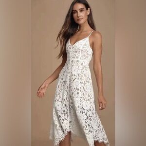 NWT Lulus Womens White Lace Midi Dress‎ Fit & Flare Party Cocktail Dress Medium